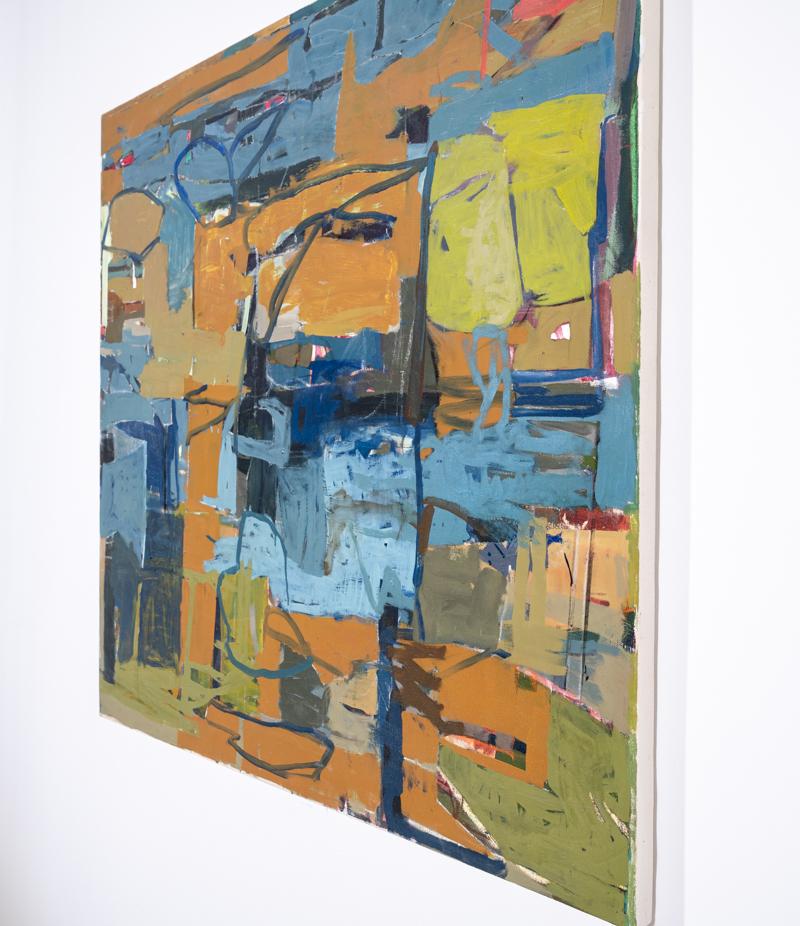 Acanthus (Abstraktes expressionistisches Ölgemälde auf Leinwand in Blau und Ocker) (Abstrakter Expressionismus), Painting, von James O'Shea