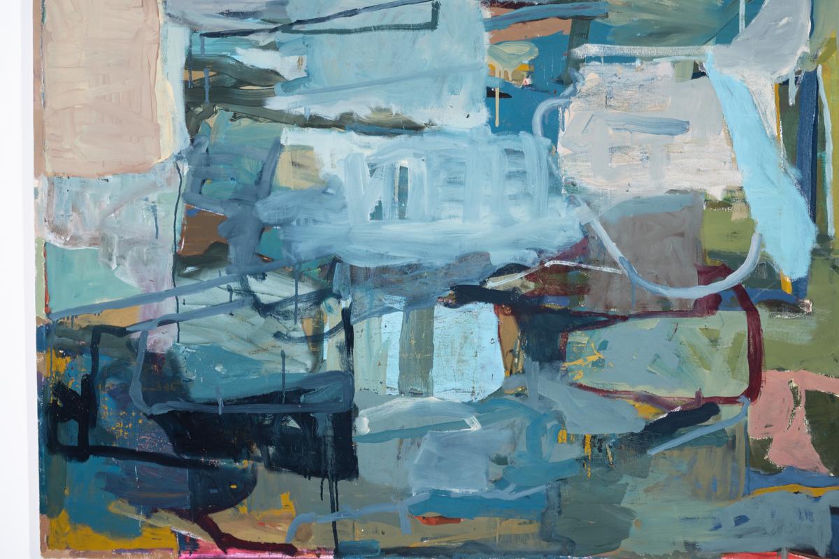Acreage (Abstraktes expressionistisches Gemälde in Blau- und Taupetönen, Öl auf Leinwand) (Grau), Abstract Painting, von James O'Shea