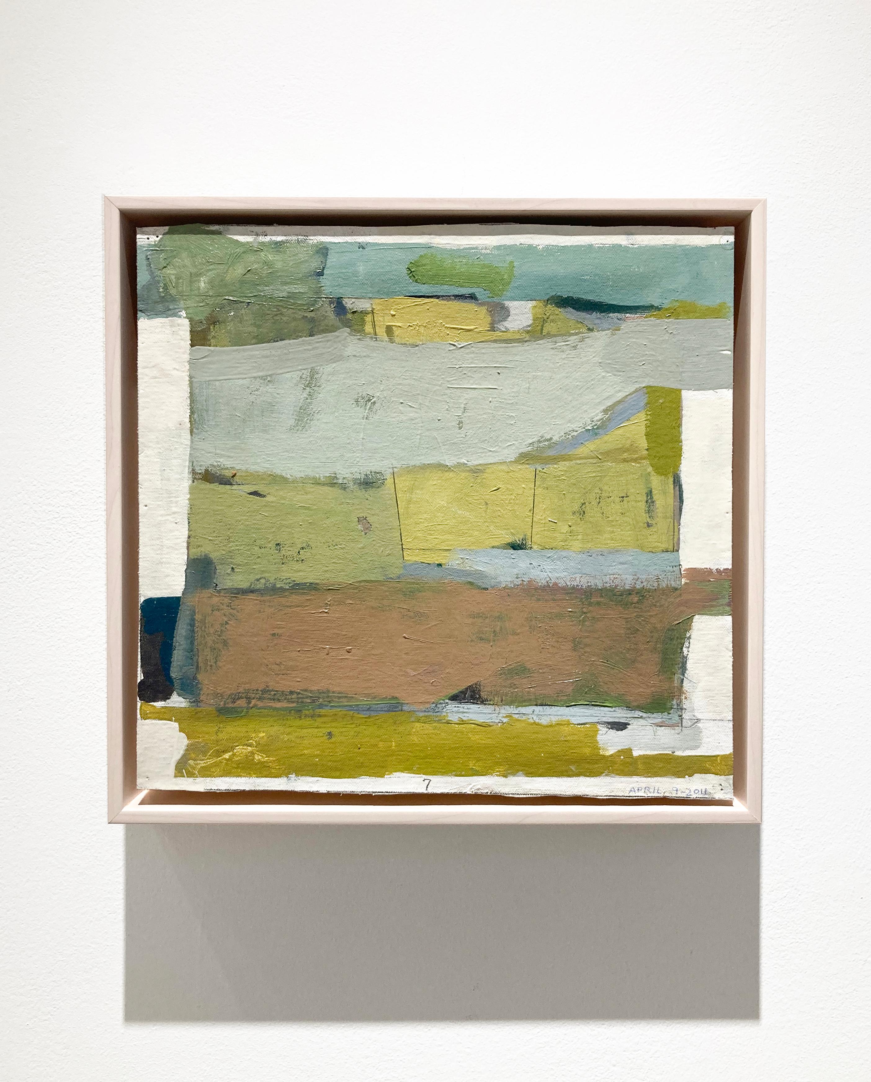April 9 (Abstraktes expressionistisches Ölgemälde in Chartreuse, Salbei und Staubpfirsich) – Painting von James O'Shea
