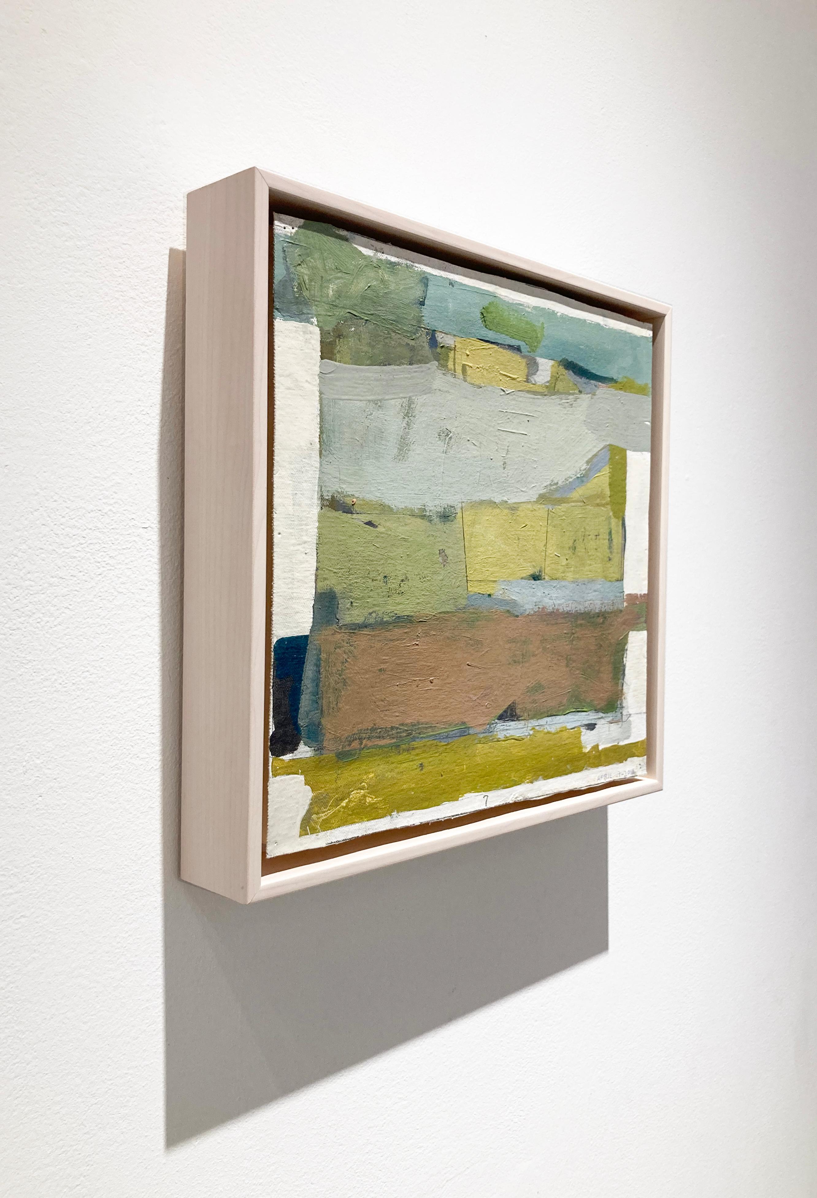 April 9 (Abstraktes expressionistisches Ölgemälde in Chartreuse, Salbei und Staubpfirsich) (Abstrakter Expressionismus), Painting, von James O'Shea