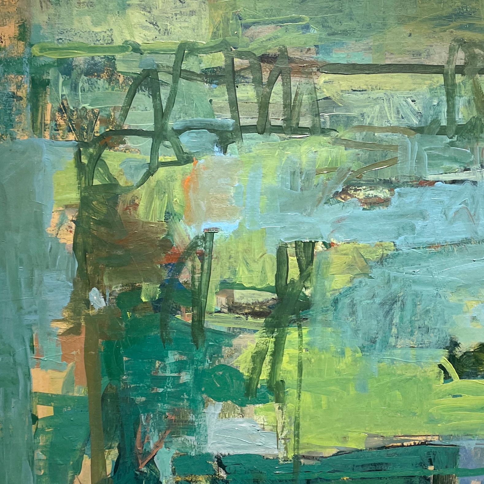 Bridge (Abstract Painting in Blue & Green by James O'Shea) For Sale 3
