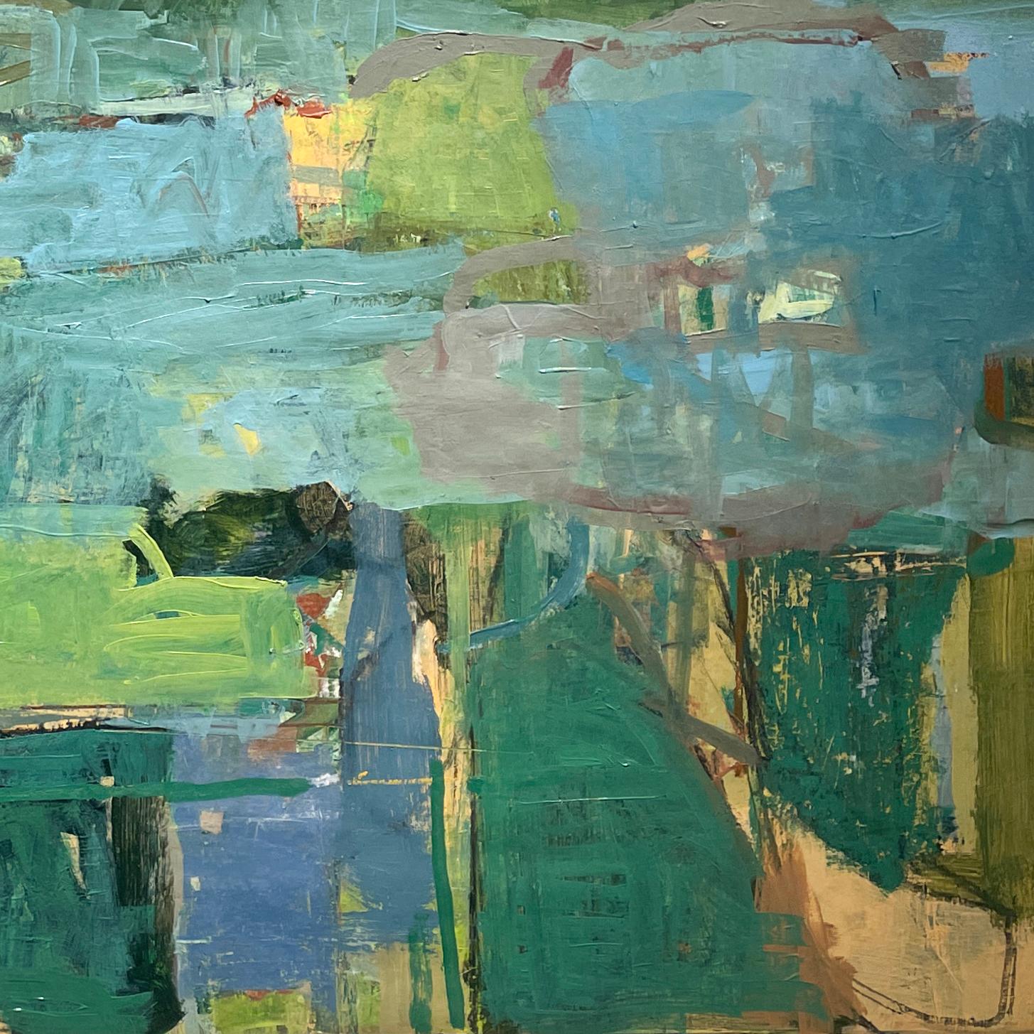 Bridge (Abstract Painting in Blue & Green by James O'Shea) For Sale 5
