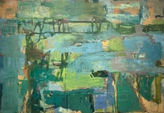 Bridge (Abstract Painting in Blue & Green by James O'Shea)