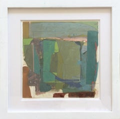 Dominion (Square Abstract Gouache Painting on Paper in Earth Green Palette)