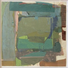 Dominion (quares abstraktes Gouache-Gemälde auf Papier in erdgrüner Palette)