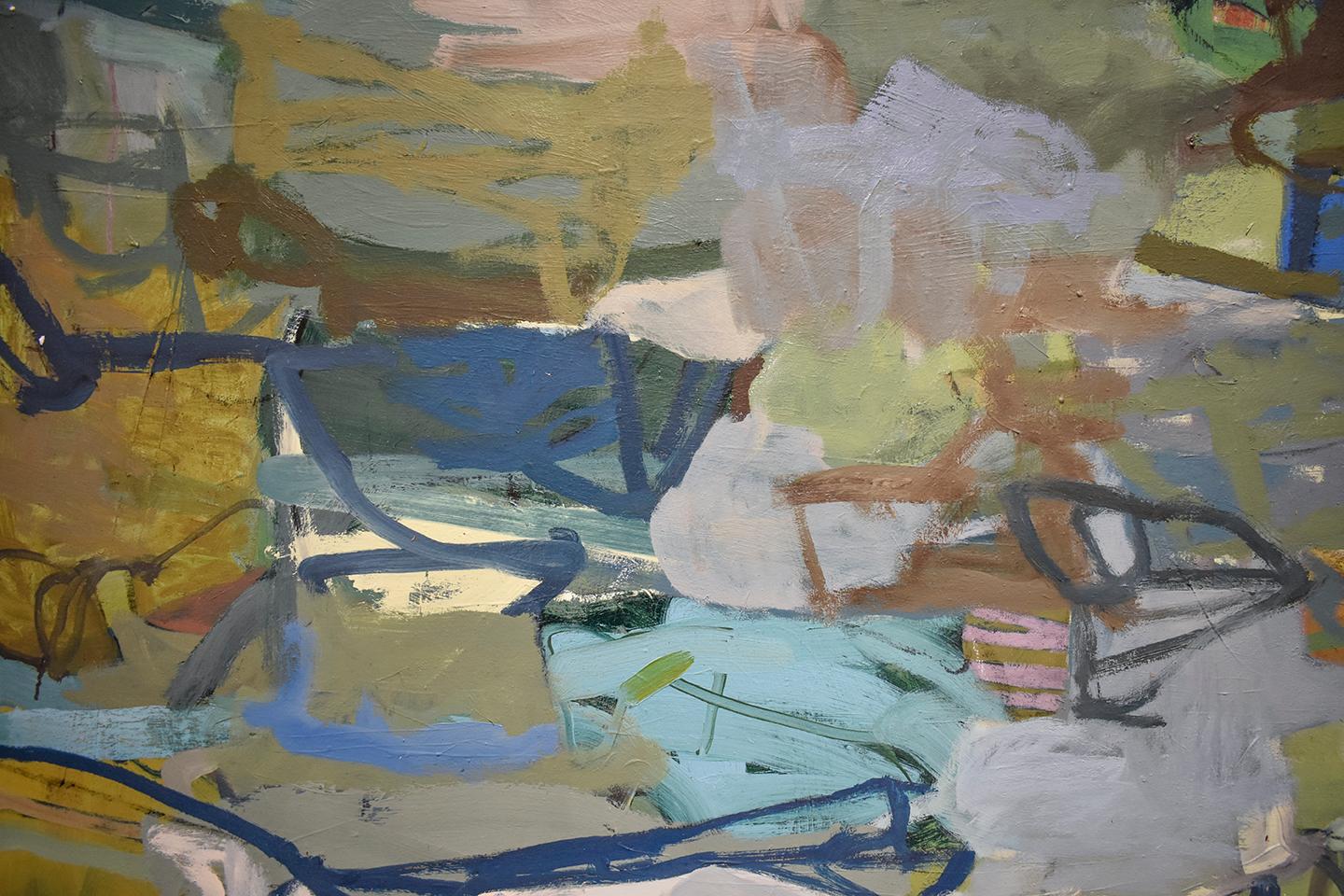 Edgewater Painting (Abstract Oil Painting on Canvas in Green, Blue & Grey) - Gray Abstract Painting by James O'Shea
