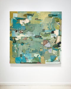 Prato (grande quadro astratto su tela in blu e verde)