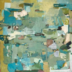 Prato (grande quadro astratto su tela in blu e verde)