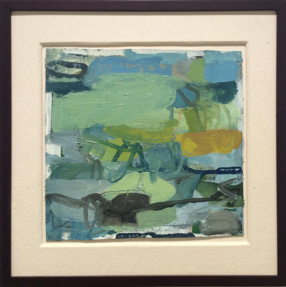 James O'Shea Abstract Painting - Untitled 60 (Square Abstract Oil Painting on Canvas in Green & Teal Palette)