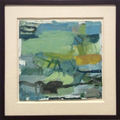 Untitled 60 (Square Abstract Oil Painting on Canvas in Green & Teal Palette)