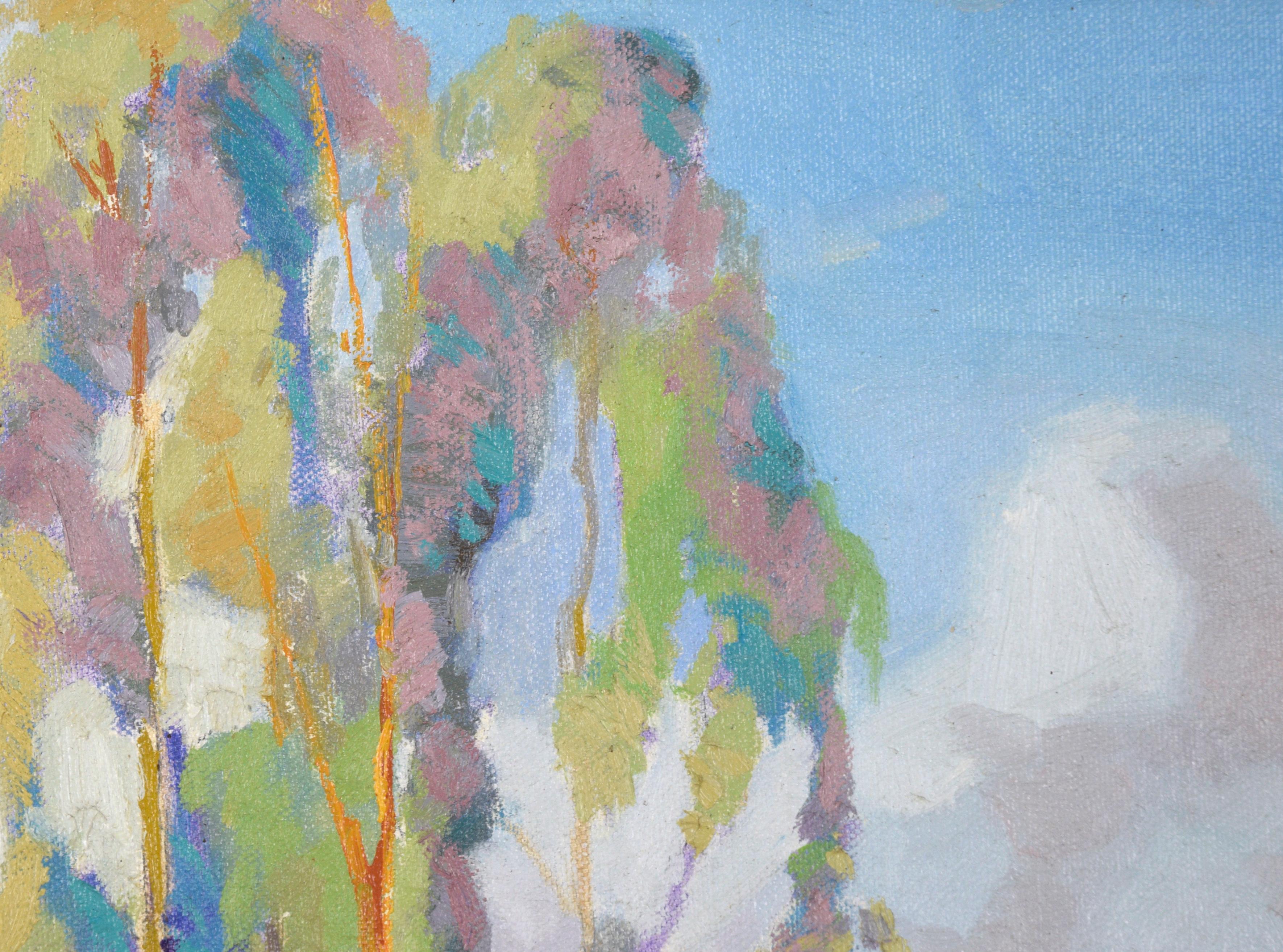 Eucalyptus Trees, Vertical Landscape - Painting by James Osorio