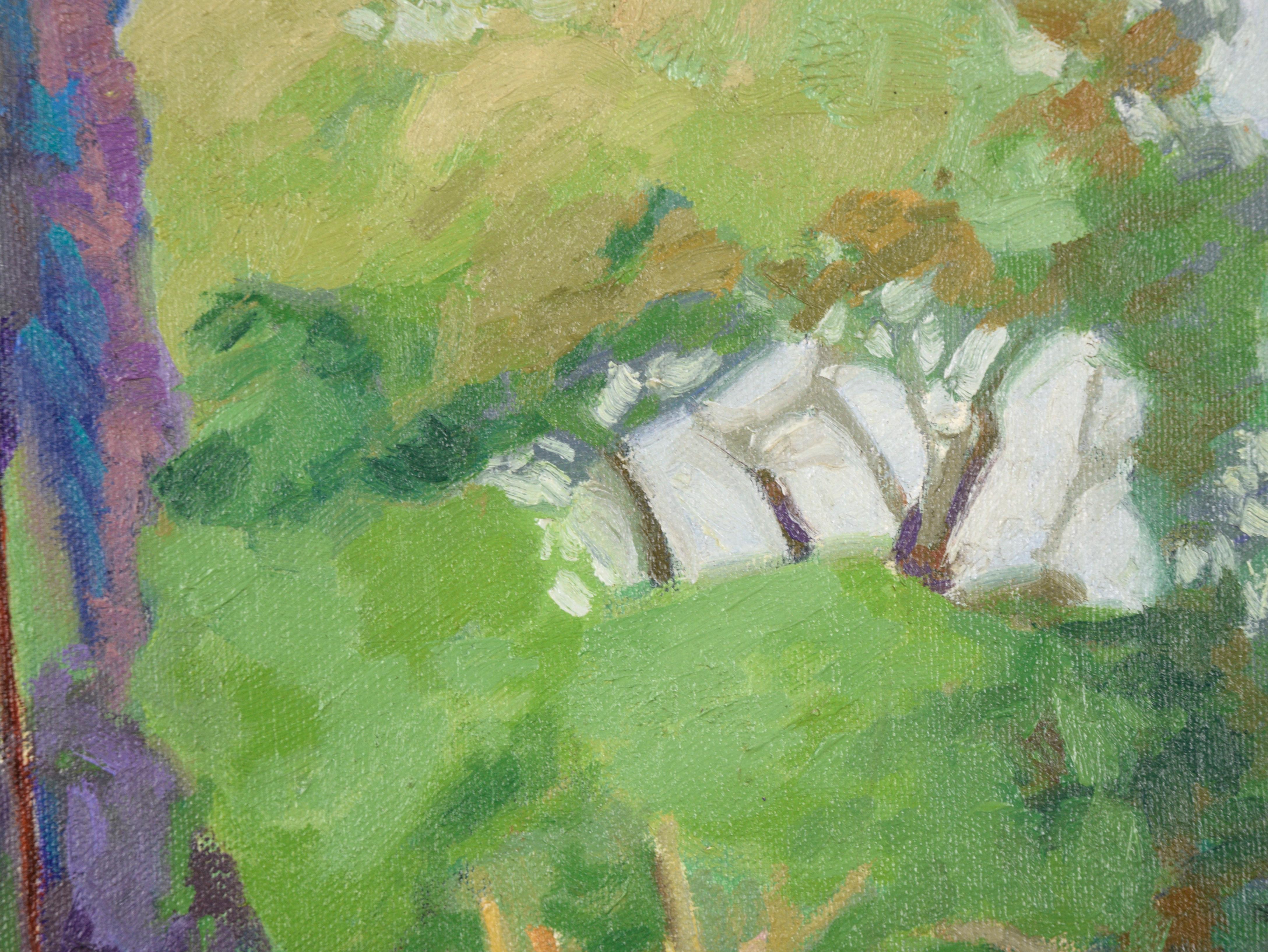 Eucalyptus Trees, Vertical Landscape - American Impressionist Painting by James Osorio