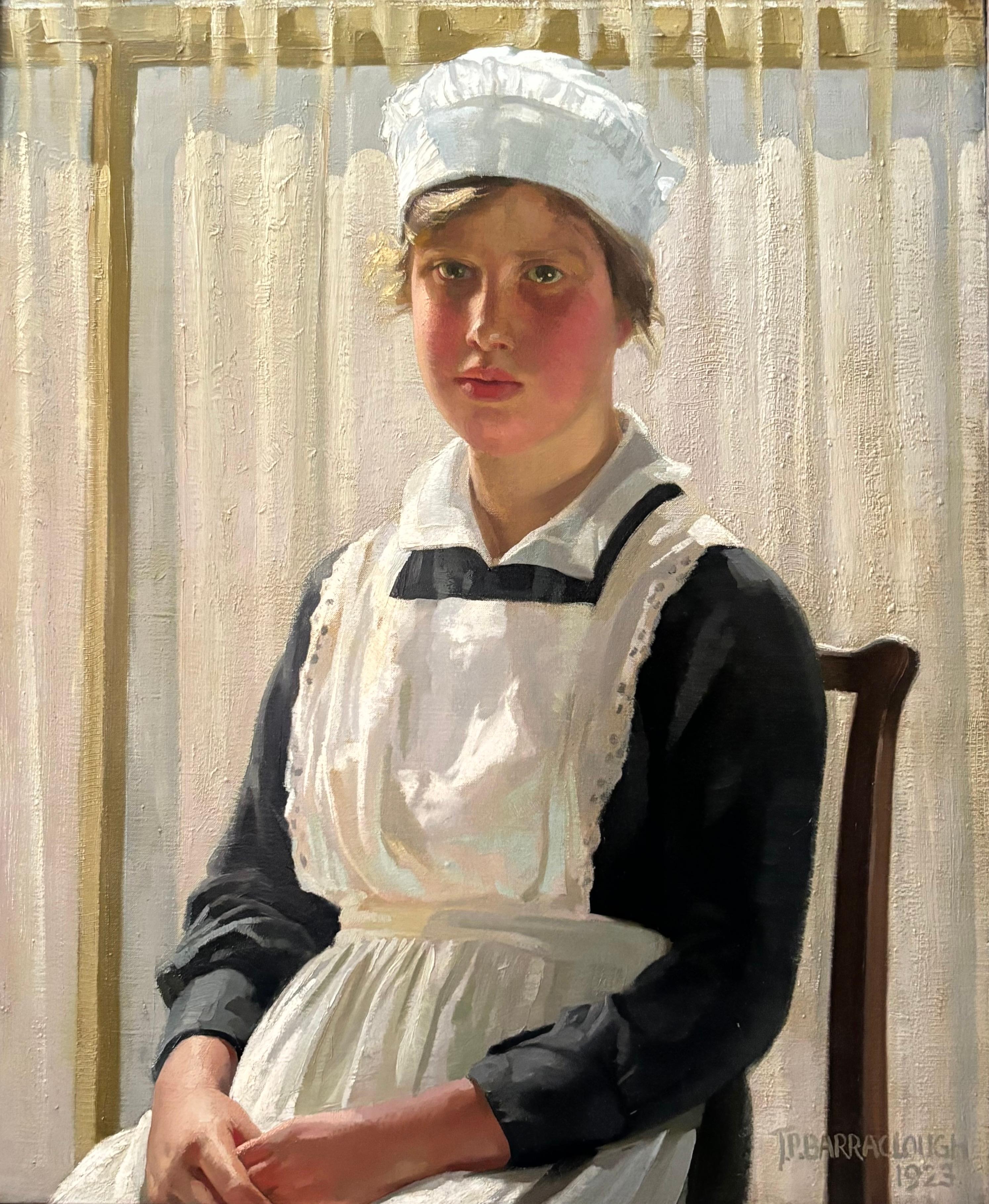 James P Barraclough, Portrait of a young woman, Royal Academy exhibit - Brown Figurative Painting by James P. Barraclough