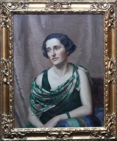 Pamela Abercromby - British Art Deco 30's portrait oil painting lady in green