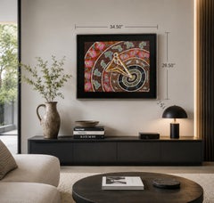 James P. Simon Australian Aboriginal Painting in Lucite Shadowbox, Signed.