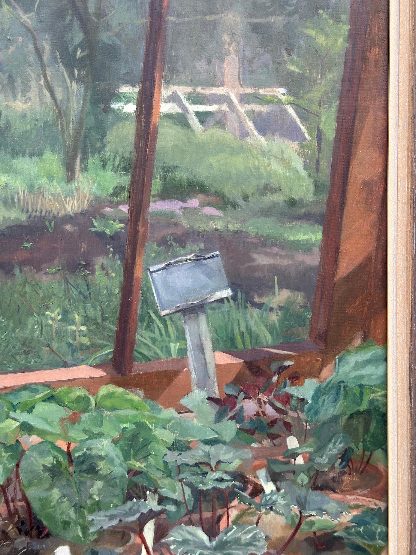 20th century British/English Impressionist of a greenhouse interior with plants - Painting by James Parfitt