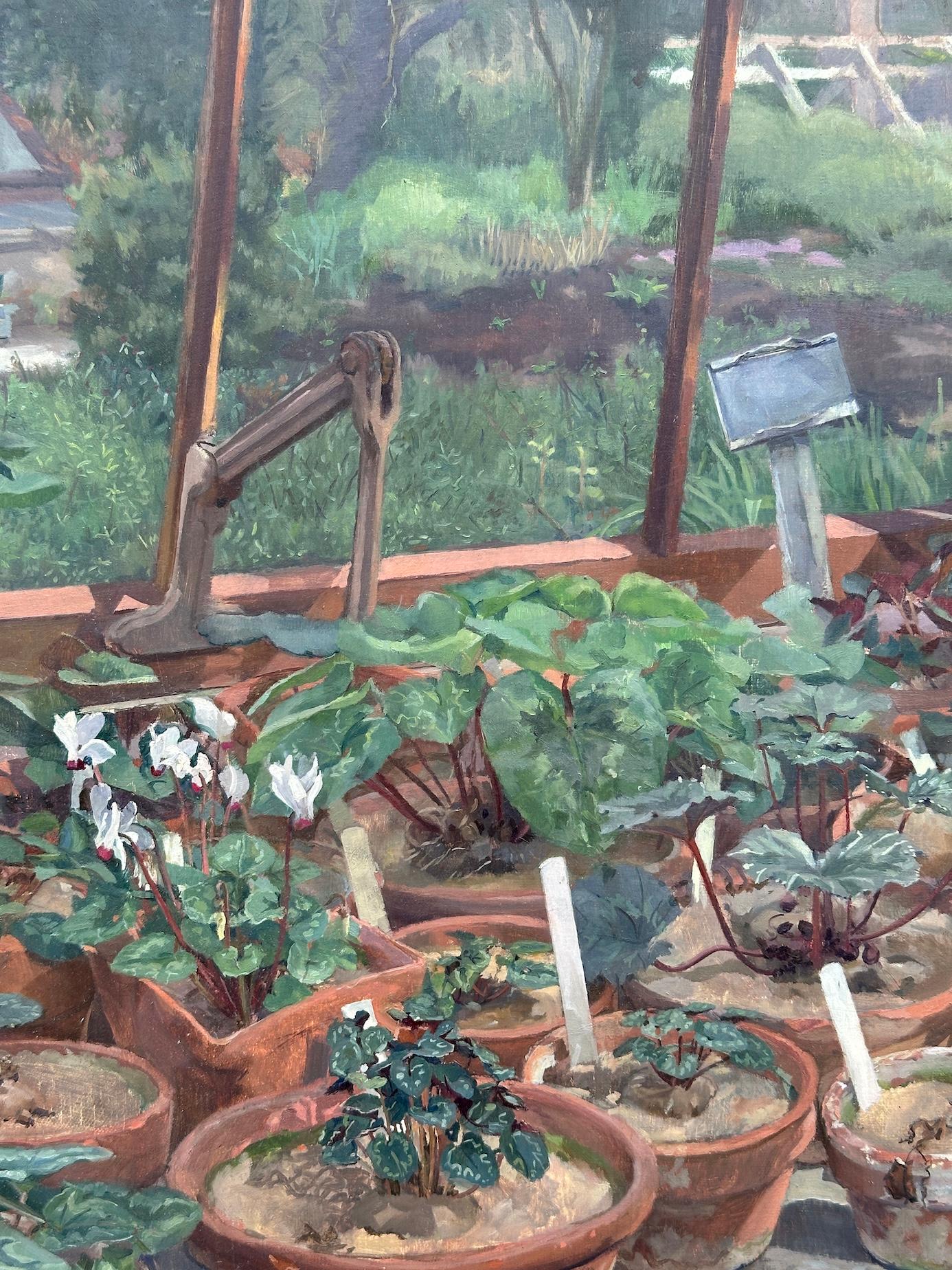 James Parfitt (British, b. mid-20th century)
Greenhouse Interior, ca. 1994
Oil on canvas

In this intimate and richly detailed scene, James Parfitt offers a quiet celebration of horticultural life. A humble greenhouse bursts with vitality—terracotta