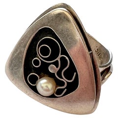 James Parker Sterling Silver Pearl San Diego California Modernist Ring