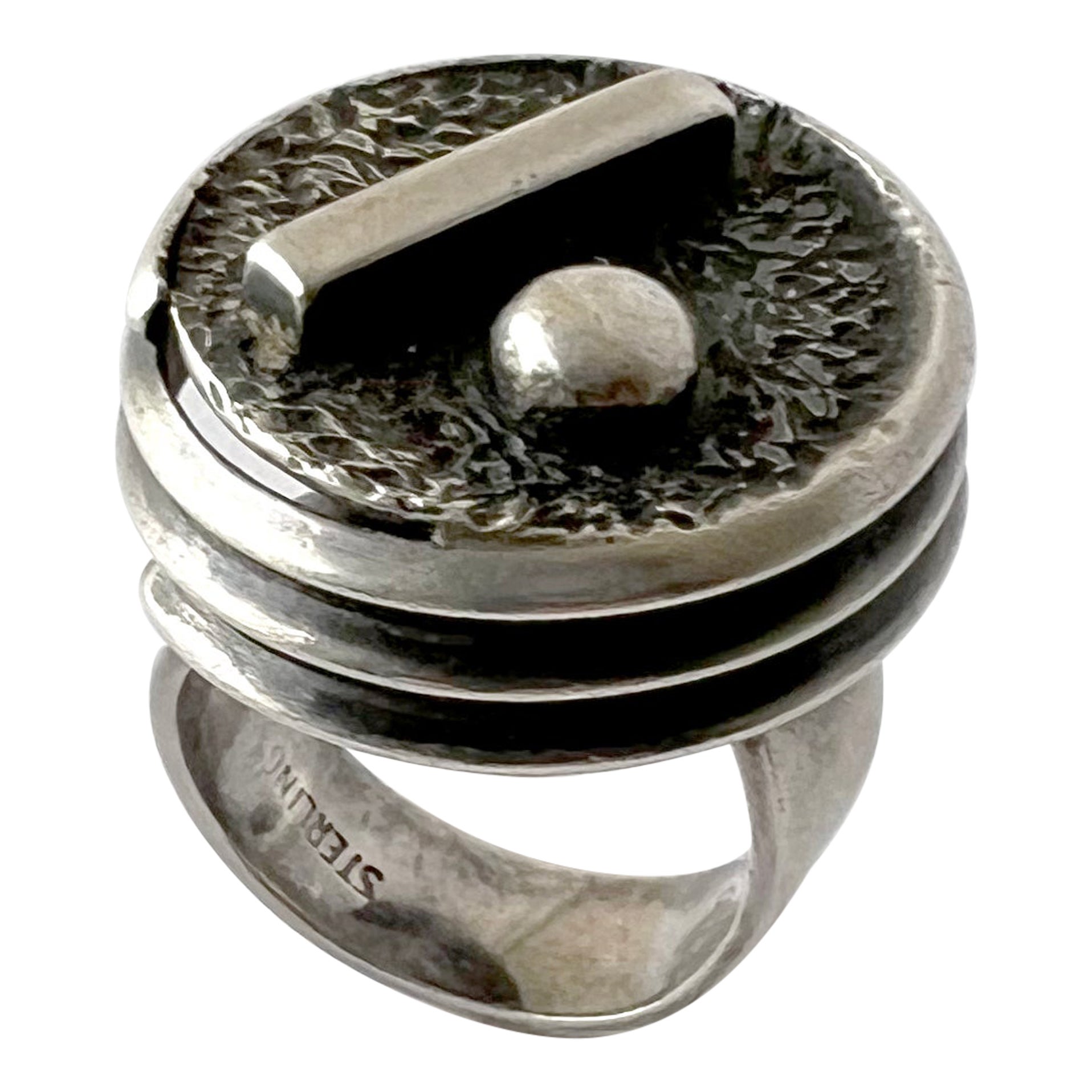 James Parker Geometrischer modernistischer Ring aus Sterlingsilber in San Diego im Angebot