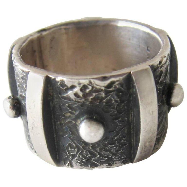 Women's or Men's James Parker Sterling Silver San Diego Modernist Studded Ring