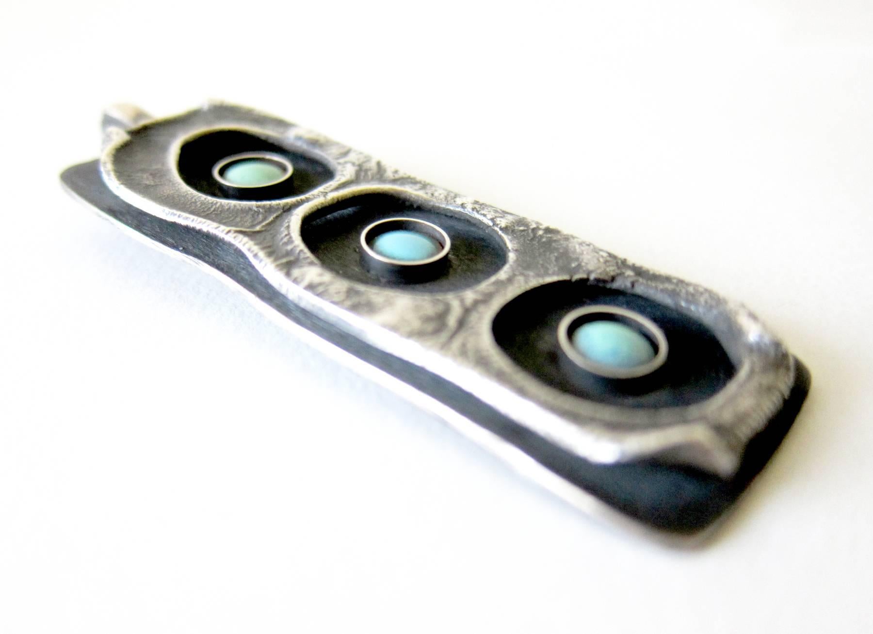 Modernista James Parker Ciondolo modernista brutale in argento sterling e smalto turchese in vendita