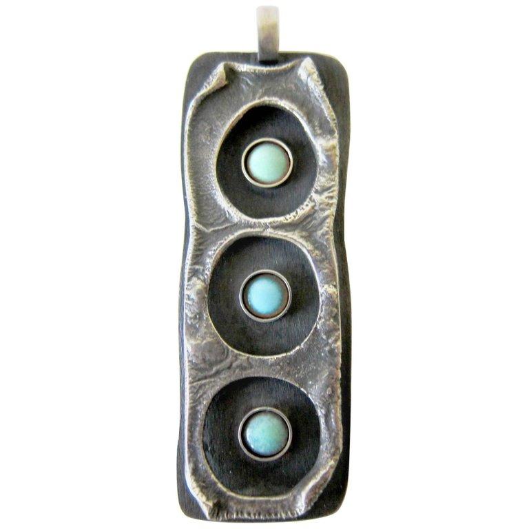 Bead James Parker Sterling Silver Turquoise Enamel Brutal Modernist Pendant For Sale