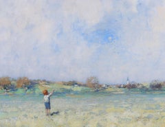 The Kite Oil Painting, Impressionist Landscape, Signed, Framed, 1895