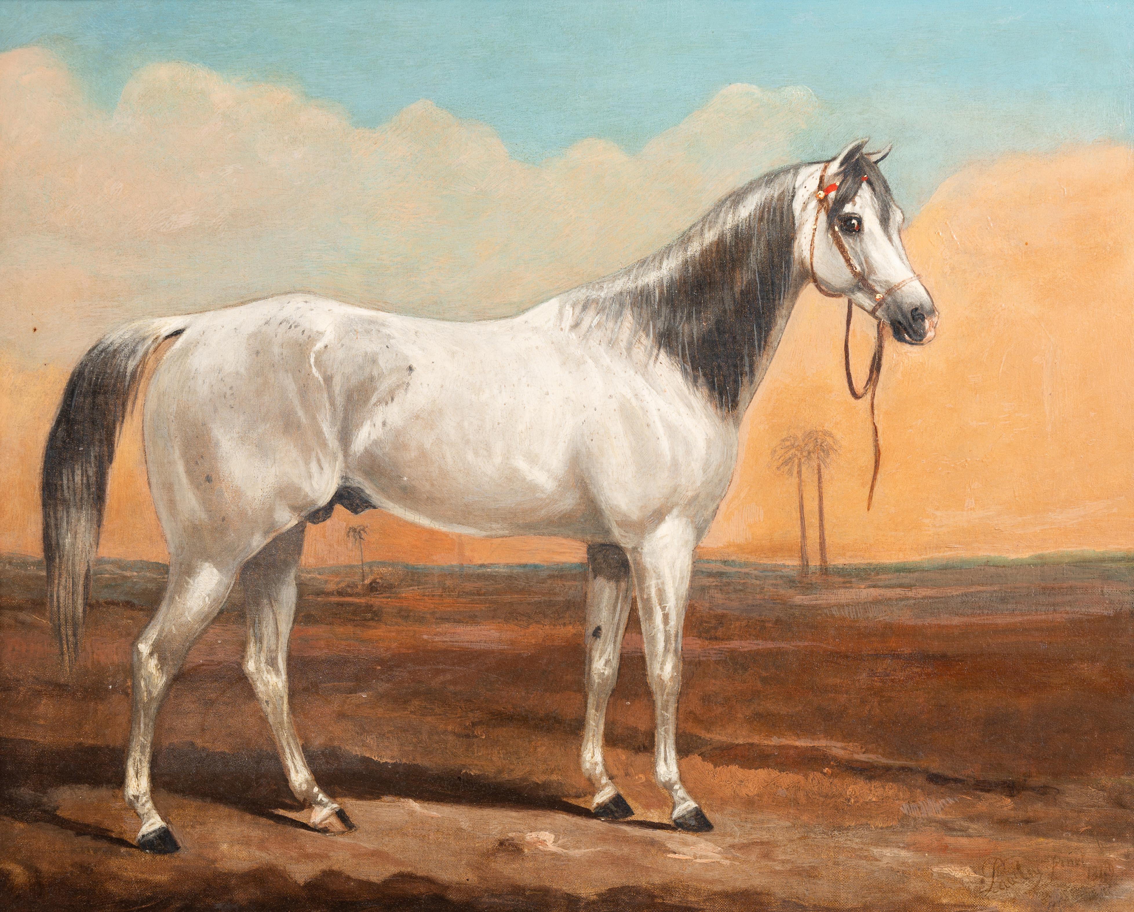 Le tisonnier arabe « Meanee » de Lord Hardinge, dans un paysage désertique - Painting de James Pawley