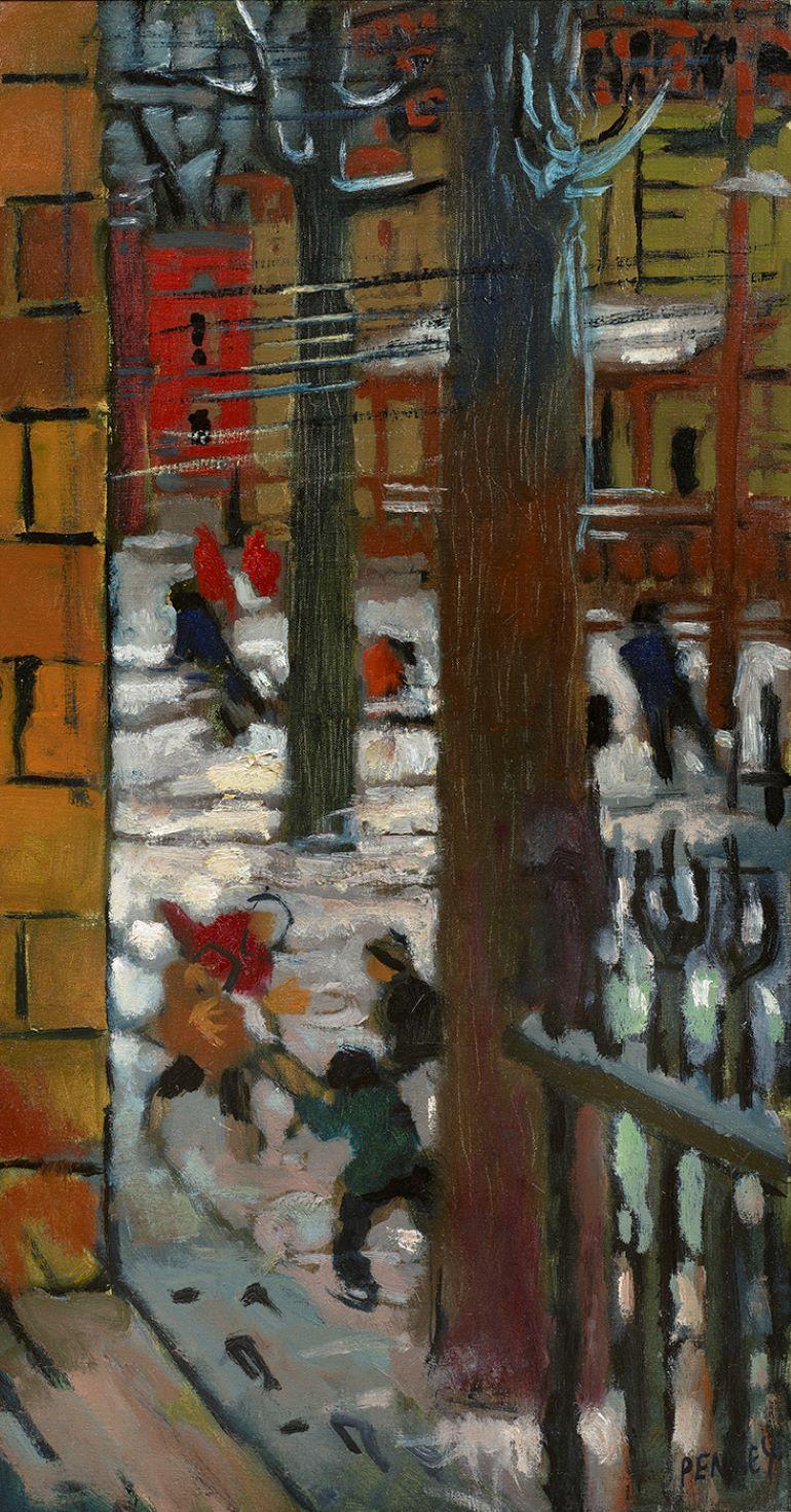 James Penney  Figurative Painting - Street in Winter, 1949 