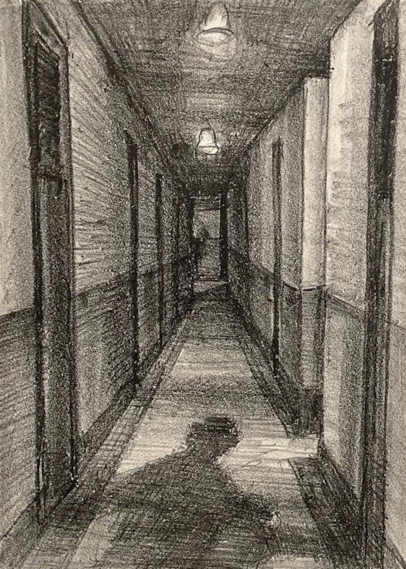 creepy hallway drawing