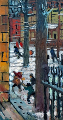 James Penny Oil on Canvas Painting Titled "Street in Winter", Dated 1949