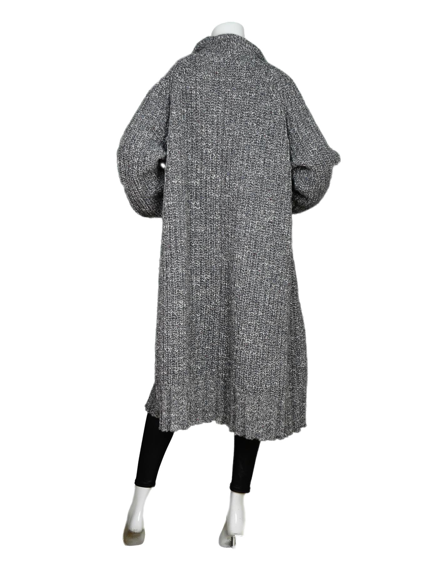 Gray James Perse 2018 Marled Grey Wool Ribbed Knit Zip Up X-Long Cardigan Sz XL