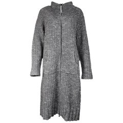 James Perse 2018 Marled Grey Wool Ribbed Knit Zip Up X-Long Cardigan Sz XL