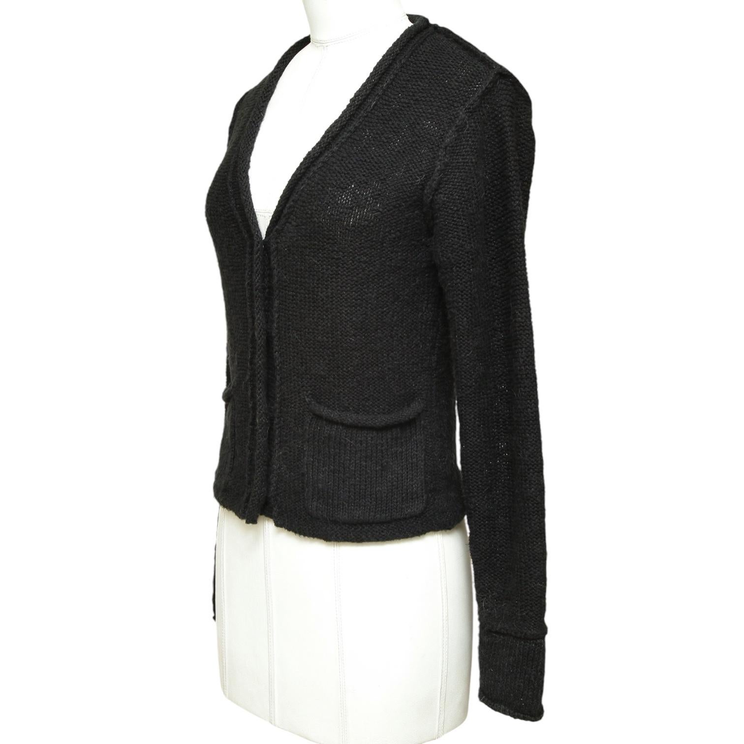 JAMES PERSE Black Cardigan Knit Sweater Top Long Sleeve Linen Cotton Sz 0 $350 In Good Condition For Sale In Hollywood, FL