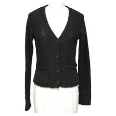 JAMES PERSE Black Cardigan Knit Sweater Top Long Sleeve Linen Cotton Sz 0 $350