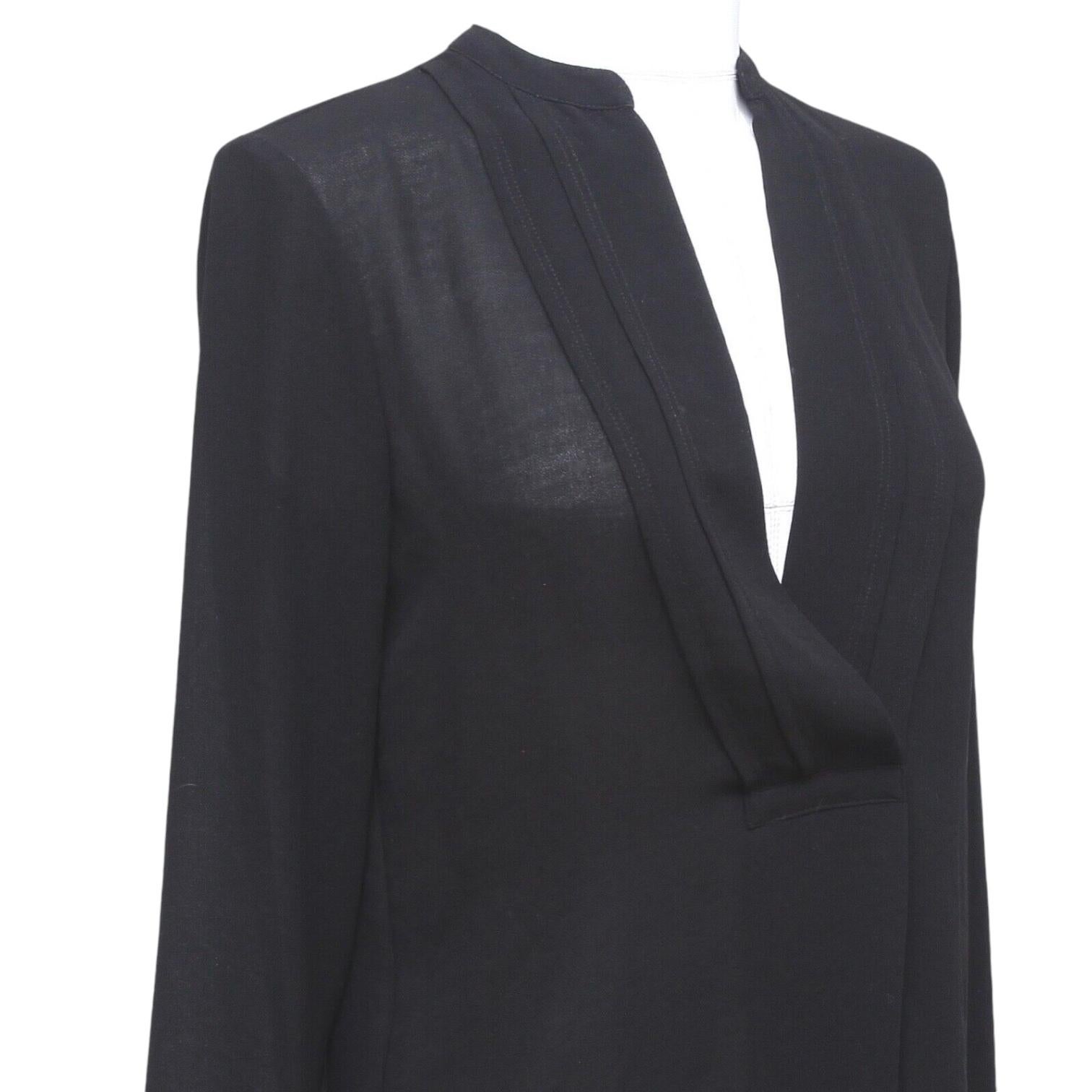 Women's JAMES PERSE Black Top Blouse Shirt Long Sleeve Collarless V-Neck Sz 0 For Sale
