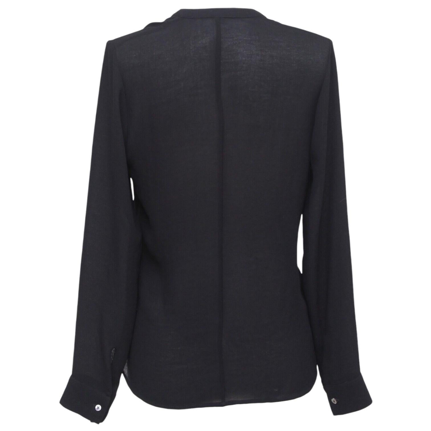 JAMES PERSE Black Top Blouse Shirt Long Sleeve Collarless V-Neck Sz 0 For Sale 1