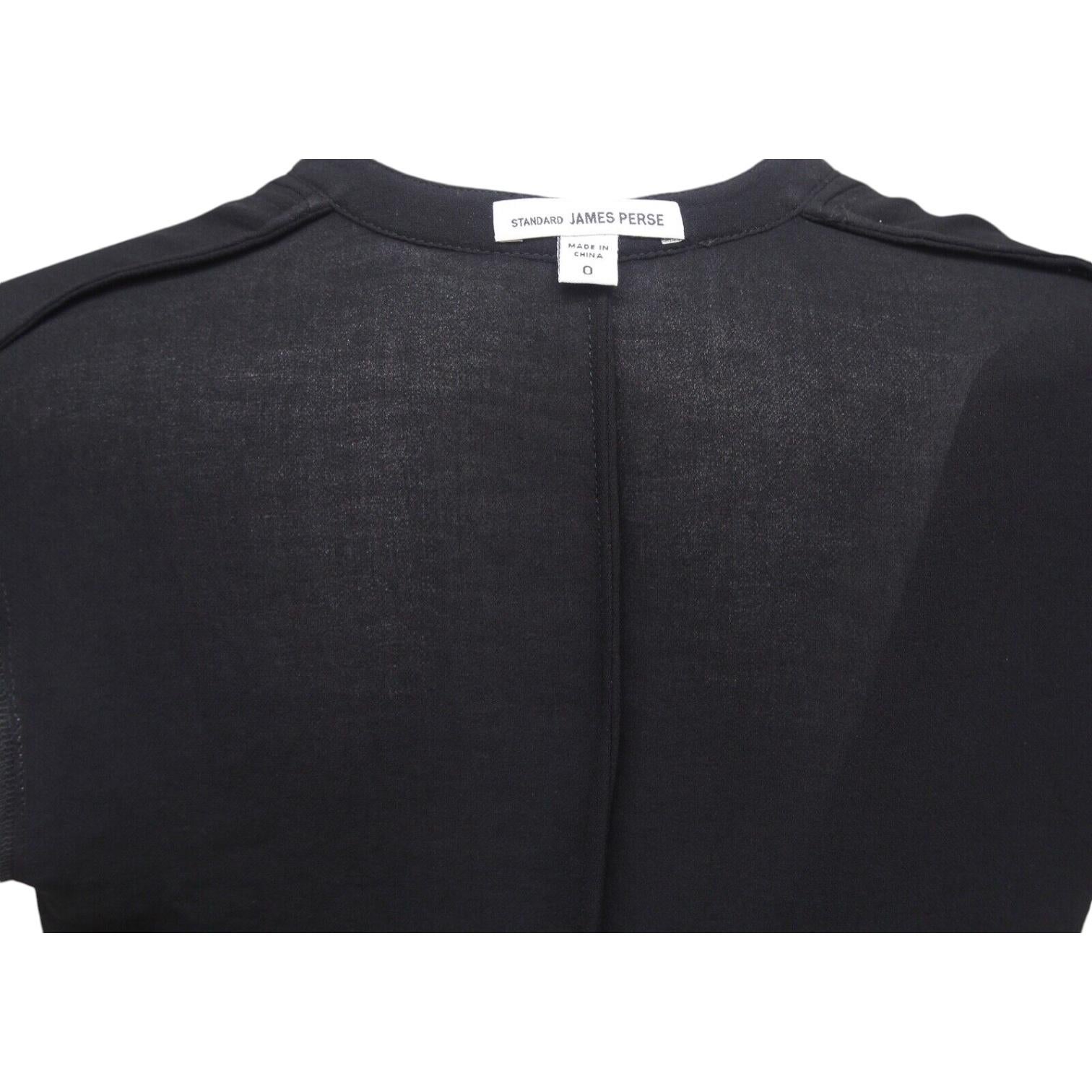 JAMES PERSE Black Top Blouse Shirt Long Sleeve Collarless V-Neck Sz 0 For Sale 2