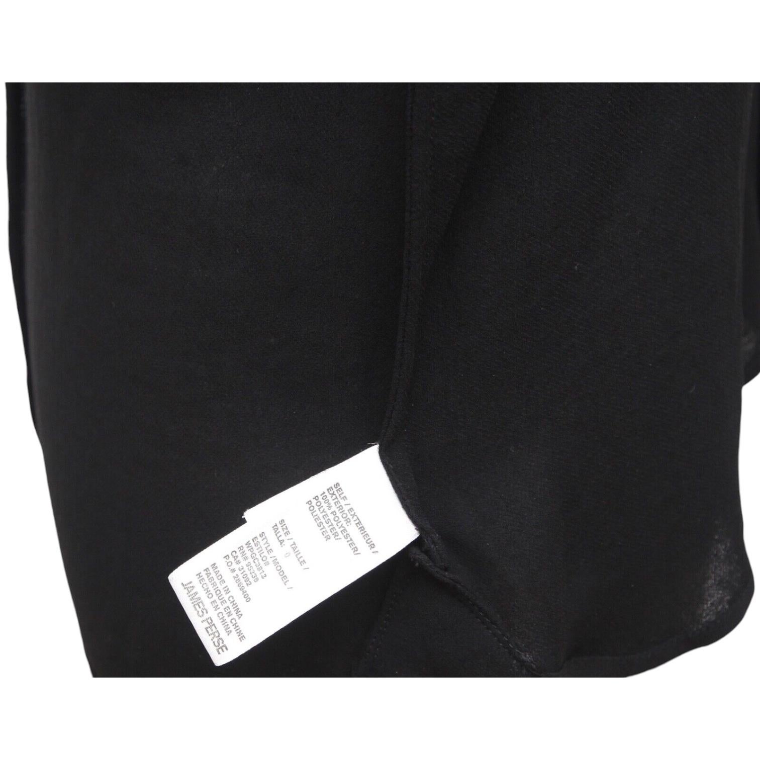 JAMES PERSE Black Top Blouse Shirt Long Sleeve Collarless V-Neck Sz 0 For Sale 3