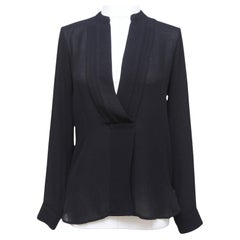JAMES PERSE Black Top Blouse Shirt Long Sleeve Collarless V-Neck Sz 0