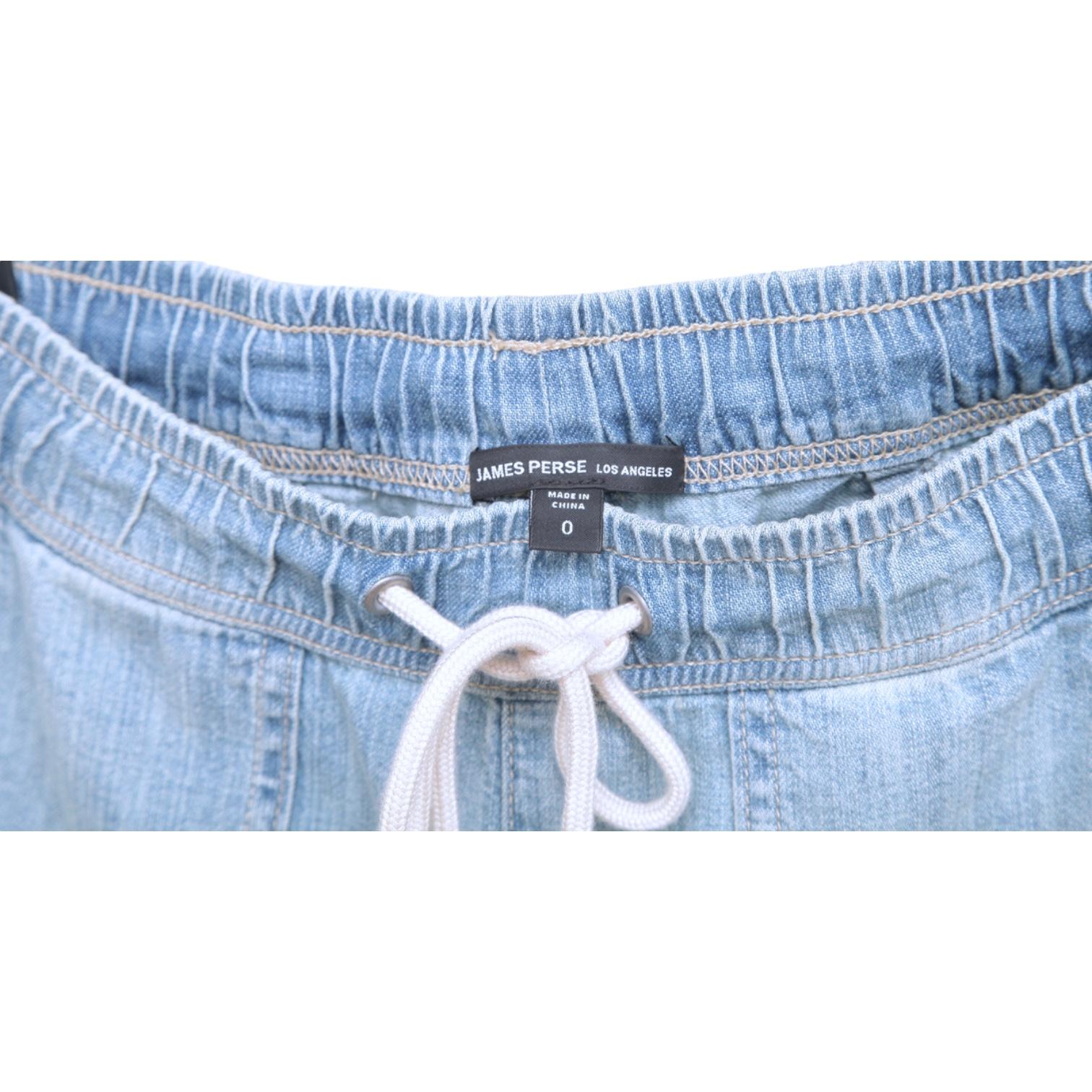 Women's JAMES PERSE Blue Jeans Denim Pants BLEACH WASH Pull On Elastic Waistband Sz 0