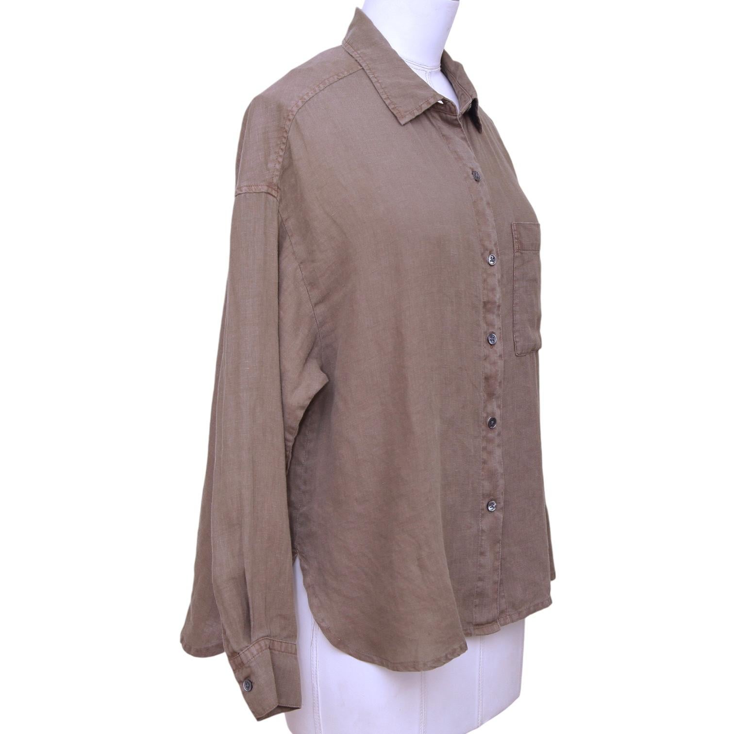GUARANTEED AUTHENTIC JAMES PERSE BROWN OVERSIZED LINEN SHIRT

Design:
- Brown in color 