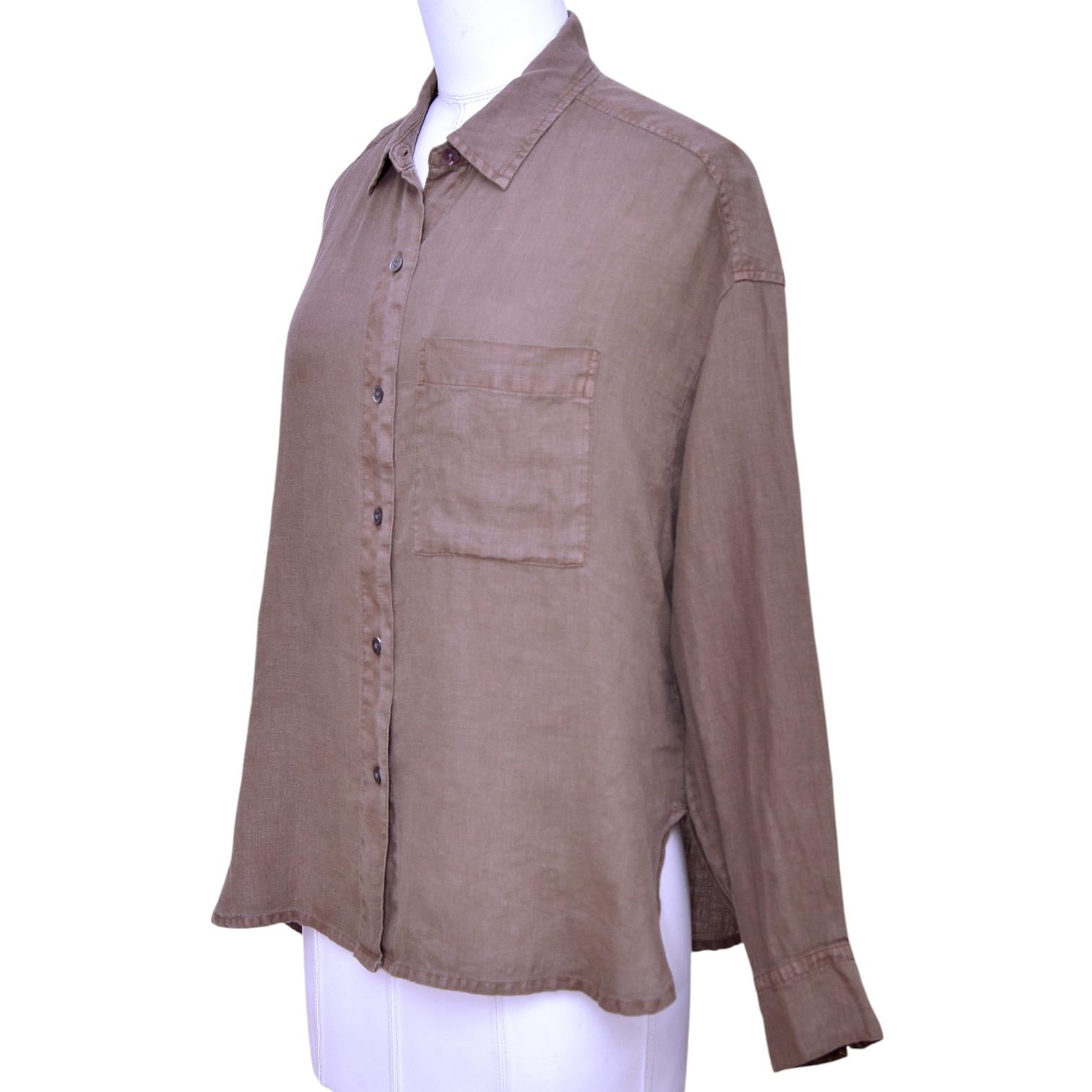 Gray JAMES PERSE Brown Linen Shirt CARGO PIGMENT Button Down Long Sleeve 0 NWT $225 For Sale