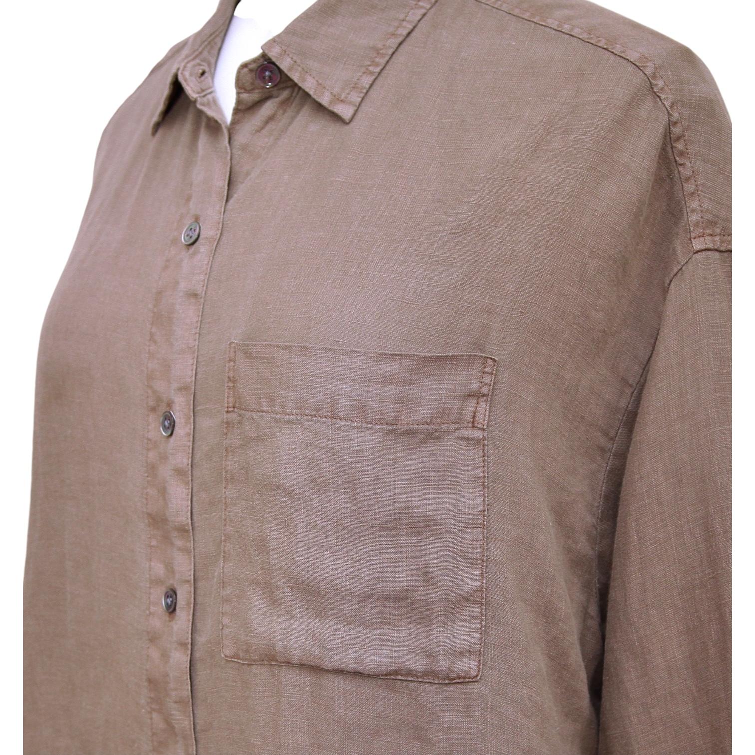 JAMES PERSE Brown Linen Shirt CARGO PIGMENT Button Down Long Sleeve 0 NWT $225 In New Condition For Sale In Hollywood, FL