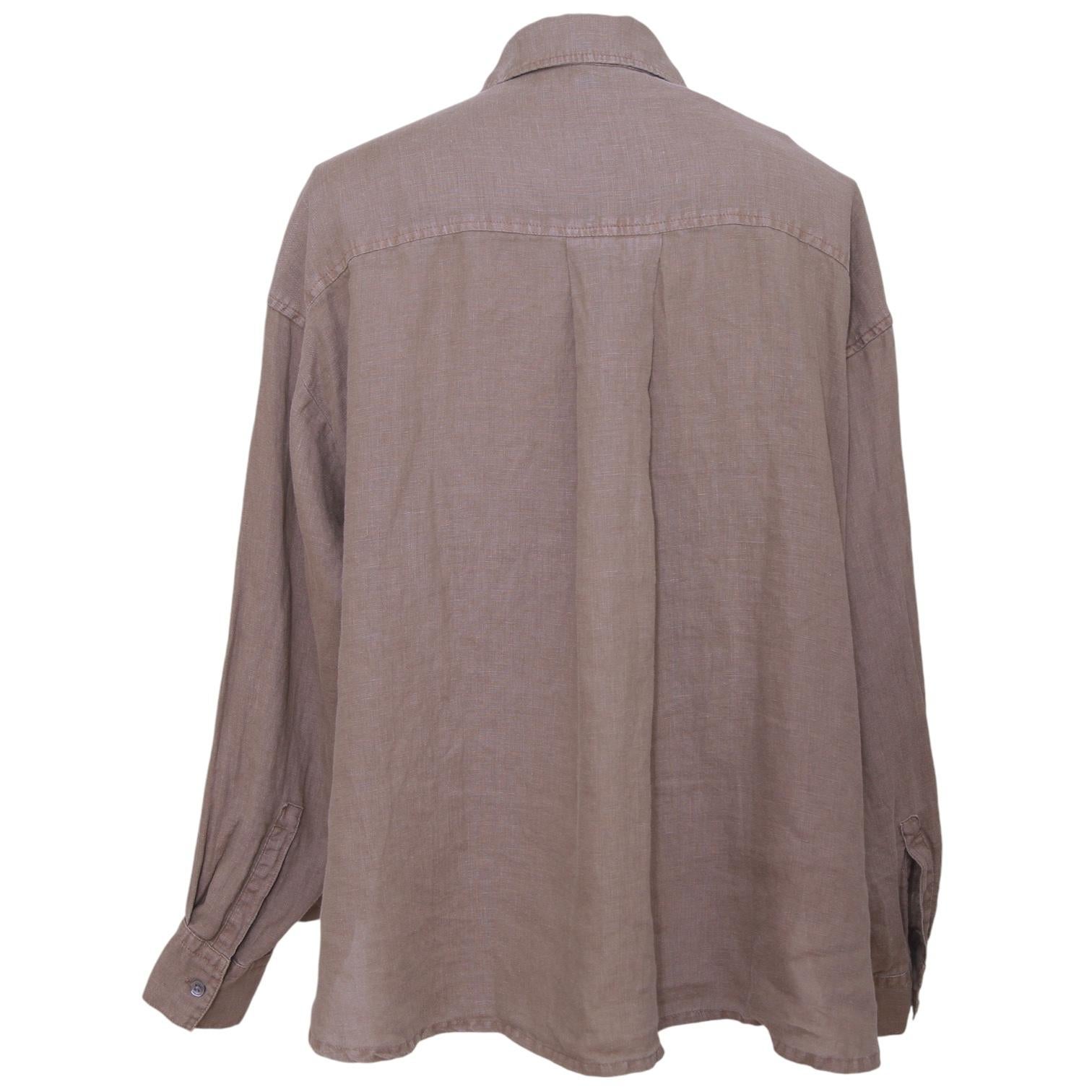 Women's JAMES PERSE Brown Linen Shirt CARGO PIGMENT Button Down Long Sleeve 0 NWT $225 For Sale