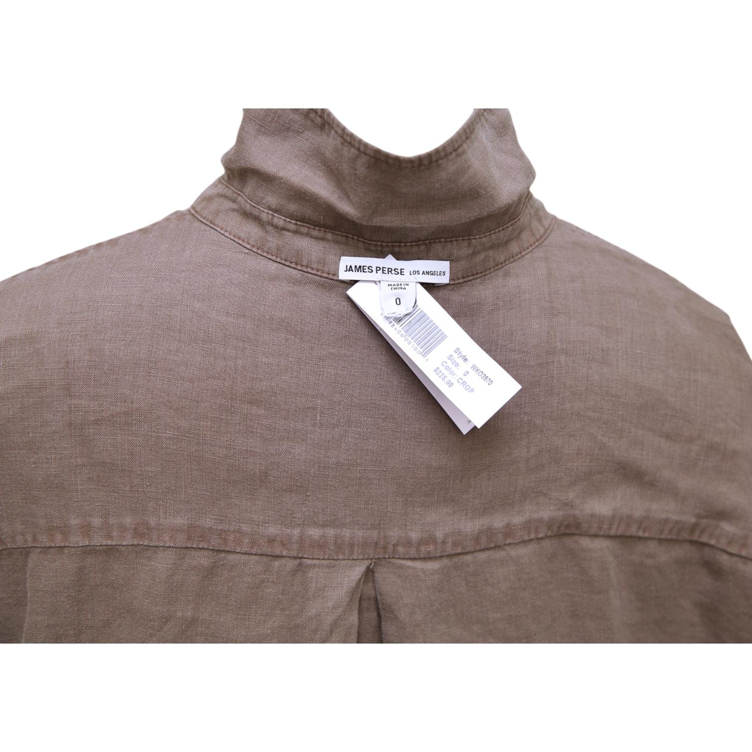JAMES PERSE Brown Linen Shirt CARGO PIGMENT Button Down Long Sleeve 0 NWT $225 For Sale 1