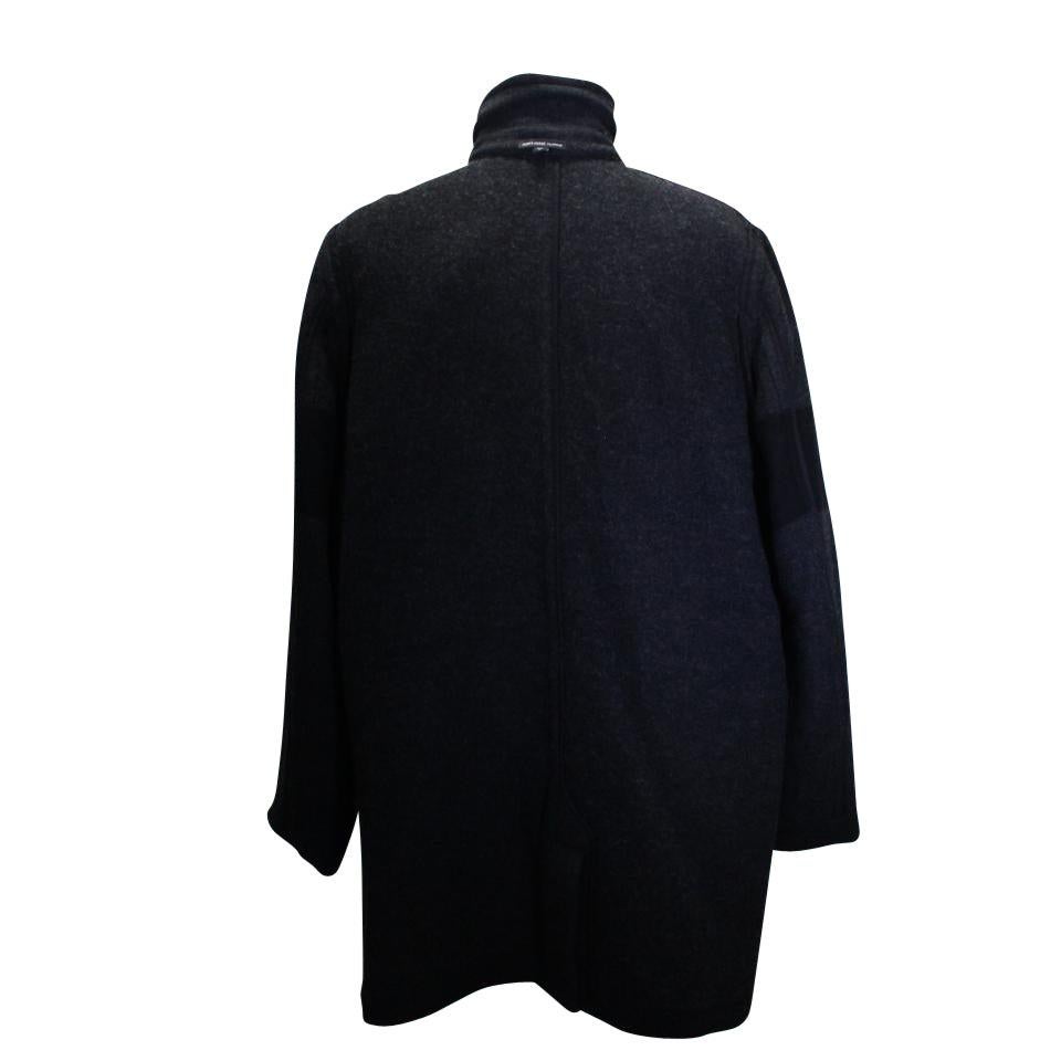 Men's James Perse Gray Wool Black Ribbed Trench Coat Shirt For Sale