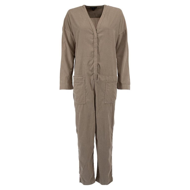 James Perse Women's Grey Corduroy V-Neck Long Sleeve Jumpsuit For Sale ...