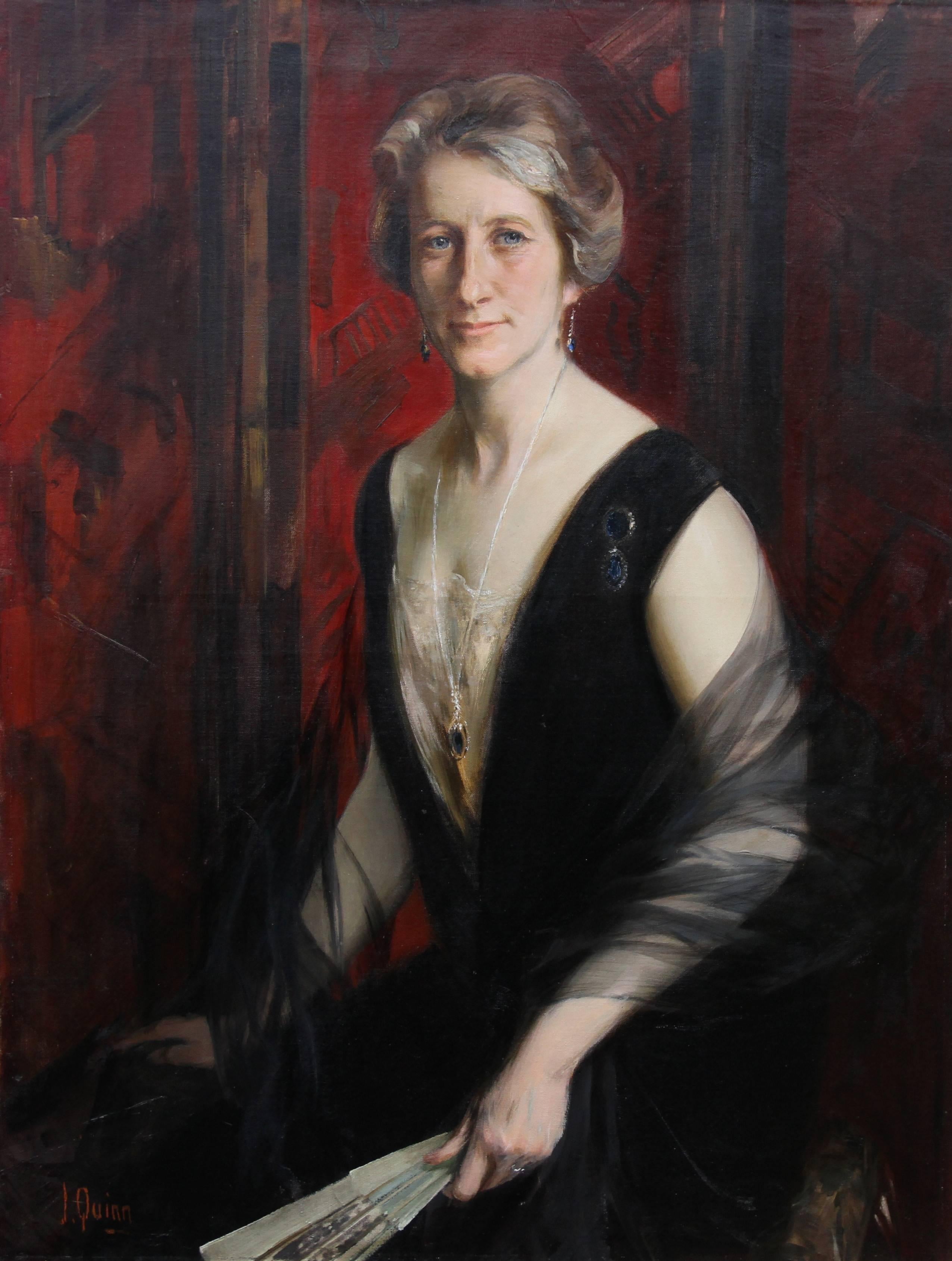 Portrait de Violet Ann Gilbert - Exposition d'art à l'huile britannique des années 1920 - Salon de Paris - Painting de James Peter Quinn