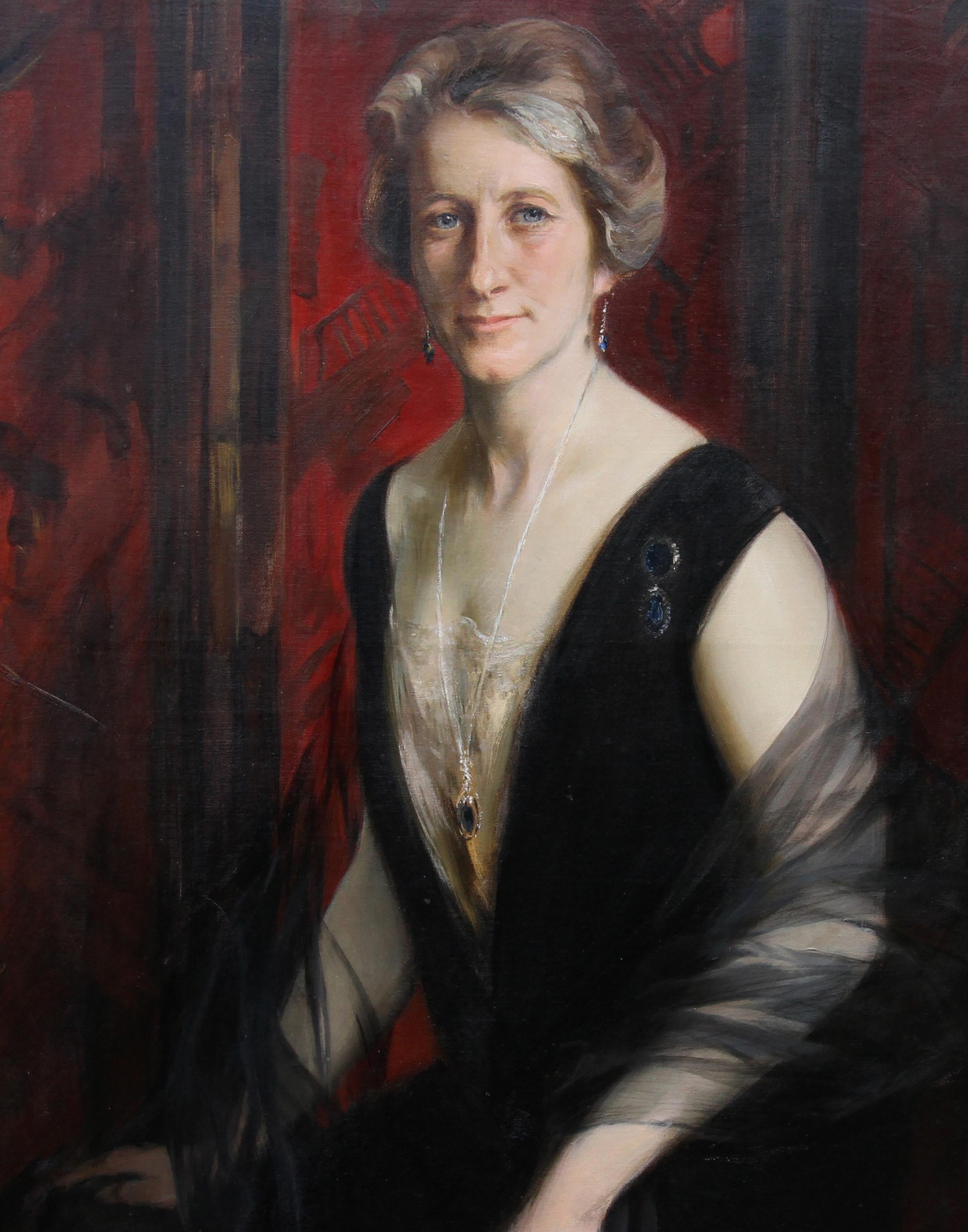 Porträt von Violet Ann Gilbert – britisches Ölgemälde aus den 1920er Jahren, Ausstellung im Pariser Salon (Art déco), Painting, von James Peter Quinn